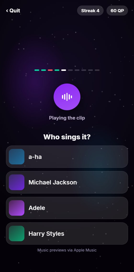 Song quiz - one clip, four artists to choose from