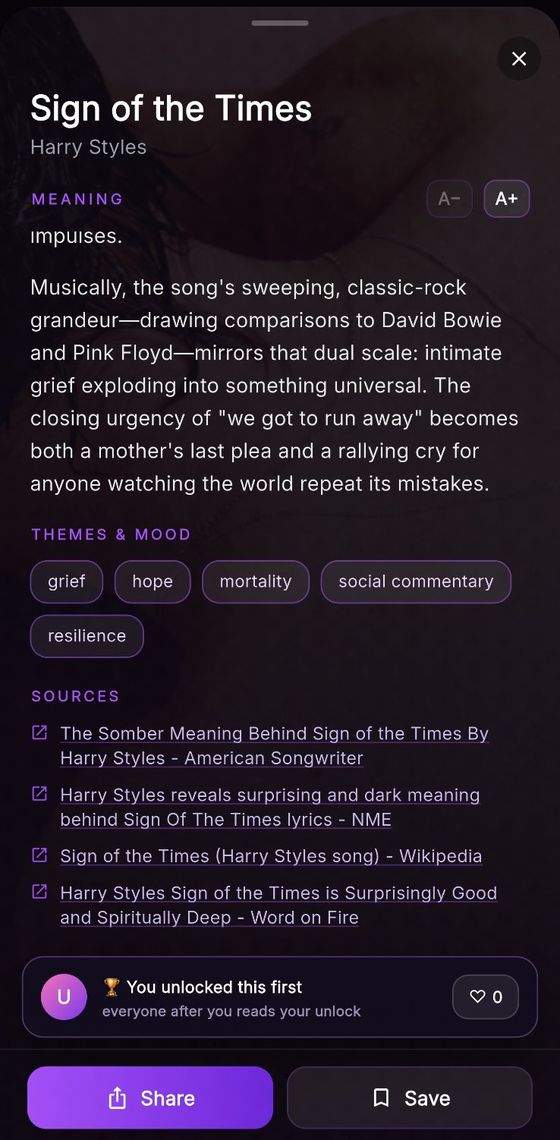 Meaning grounded in real sources with themes and mood